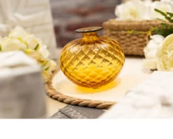 Vaso monofiore balloton vetro di murano ambra con filo orizzonte Venini