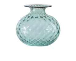 Vaso monofiore balloton vetro di murano verde rio con filo rosso sangue di bue Venini