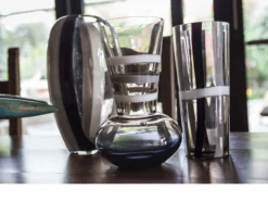 Vaso ogiva vetro di murano latte nero grigio Carlo moretti
