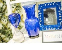 Vaso opalino vetro di murano zaffiro e lattimo Venini