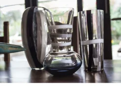 Vaso troncocono vetro di murano latte nero grigio Carlo moretti