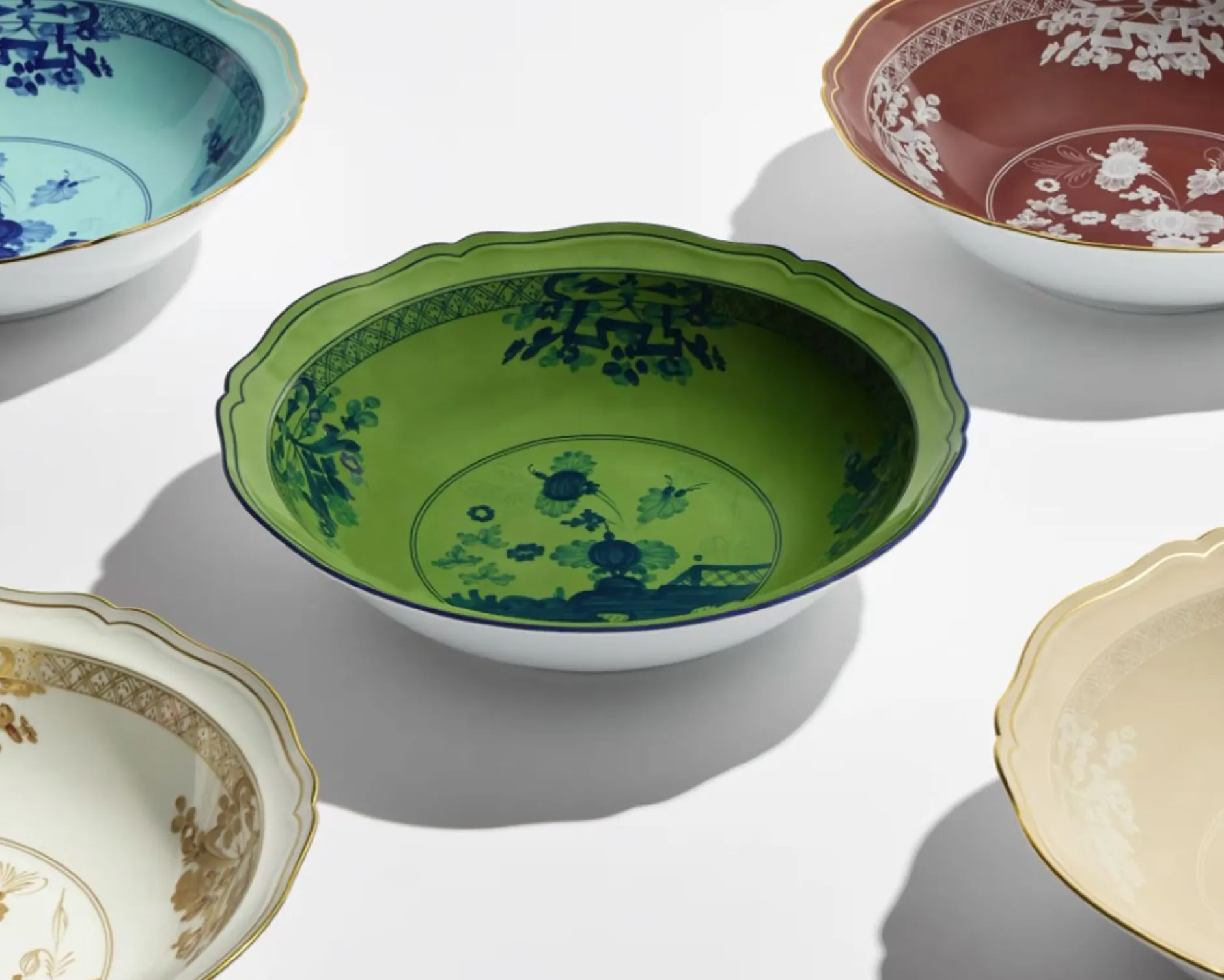 Vassoio rotondo fondo oriente italiano malachite porcellana Richard ginori